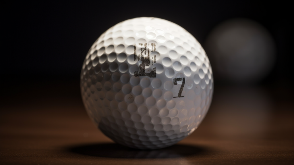 A close up of a golf ball with number 7 printed on it
