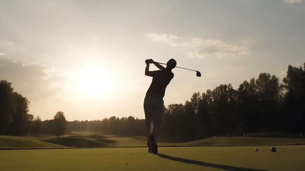 A silhouette shot of a golfer swinging