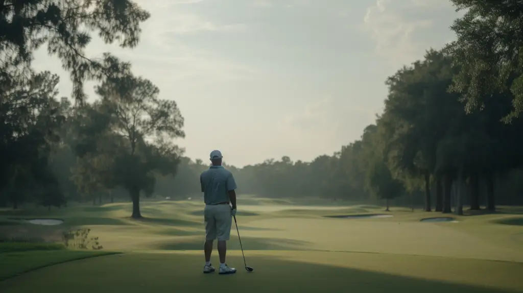 Golfer admiring expansive golf course view