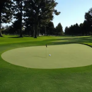 a field with a golf ball near its hole