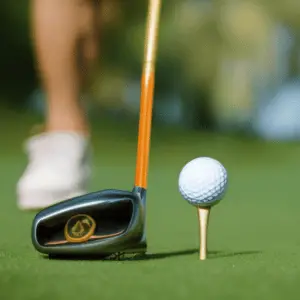 a gold golf stick with a big club