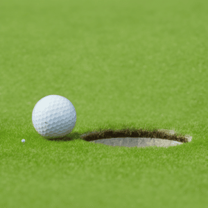 a golf ball on the edge of hole