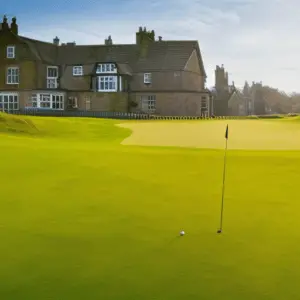 a golf course near a big house