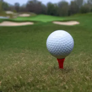 golf ball on the wooden tee