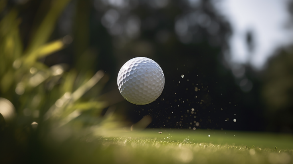 A golf ball flying mid air