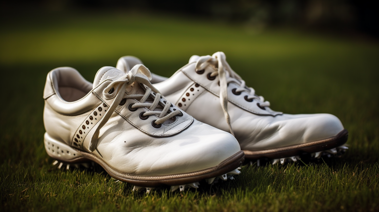 A pair of golf shoes with spikes