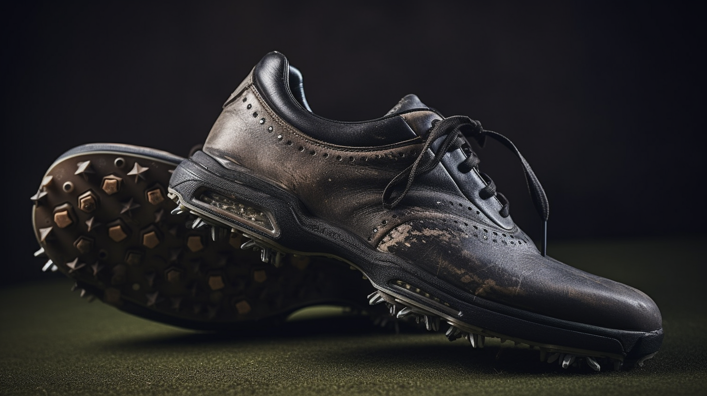 A pair of golf shoes with the spikes removed from the sole