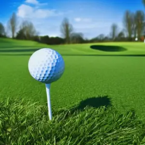 A white golf ball sitting on top of a tee.