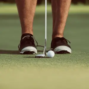 Close up look at a golfer aiming to hit the golf ball