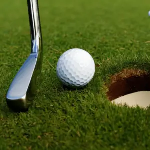 Putting the golf ball into the hole with a golf club