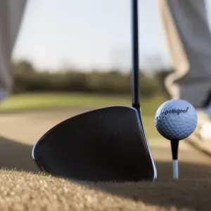 a ceramic club and a golf ball with symbol