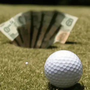 a golf ball and some cash in the hole