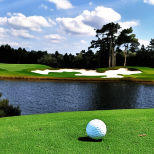 a golf ball near the lake
