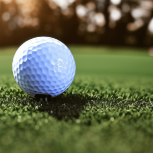 a golf ball on damaged grass