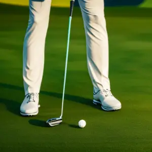 a golfer stanced and ready to strike the ball