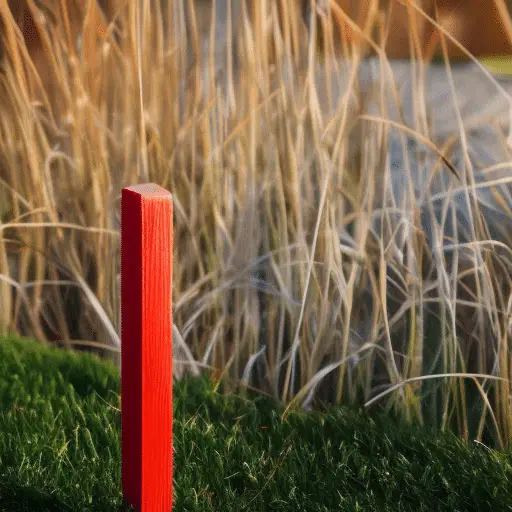 a red stick beside the tall dried grass