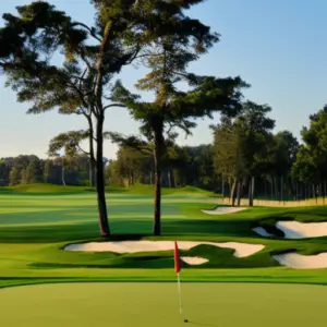 golf course with a red flag sign