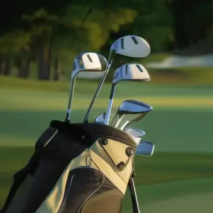 various clubs in a yellow golf bag