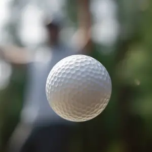 A golf ball floating in mid air