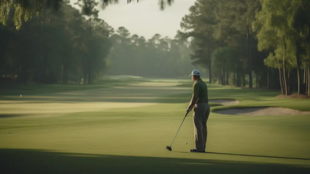 A mid handicapper standing on a beautifully manicured fairway