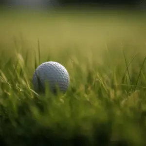 a ball with deep dimples on a grassy surface