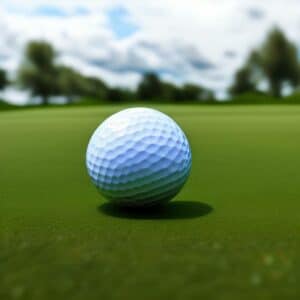 a golf ball on a green fairway