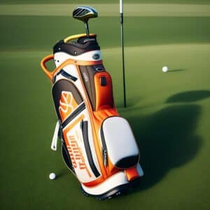 a golf club in an orange bag