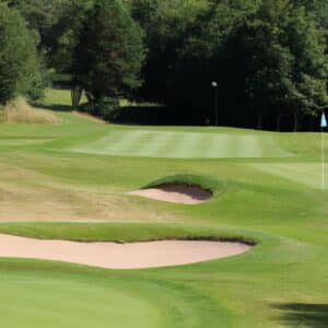 a golf course with bunkers