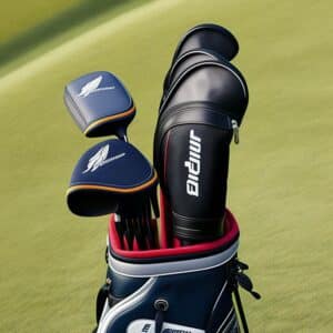 various golf clubs covered by golf head covers