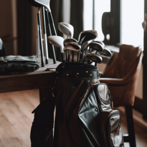 A golf bag filled with various golf clubs