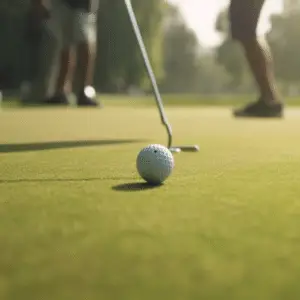 A golf ball set on a lush green grass field