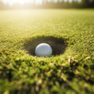 Golf ball resting inside the hole