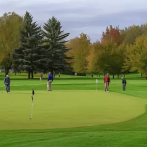 Group of golfers competing on a green course