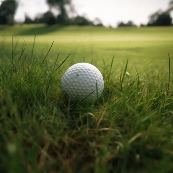 Nestled amidst the lush green grass the golf ball awaits its next adventure