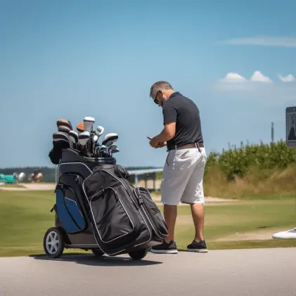 Ready for a summer swing the golf bag stands tall packed with anticipation for sunny days on the green