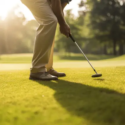 With a graceful swing the golfer sends the ball soaring into the distance