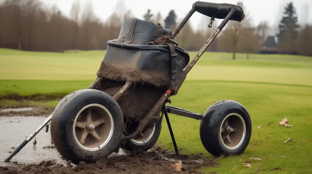how to stop mud sticking to golf trolley wheels