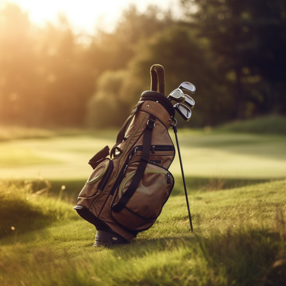 a brown golf bag on the field