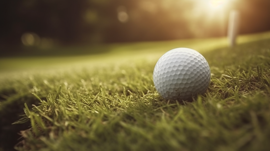 a close up photo of golf ball on green ground