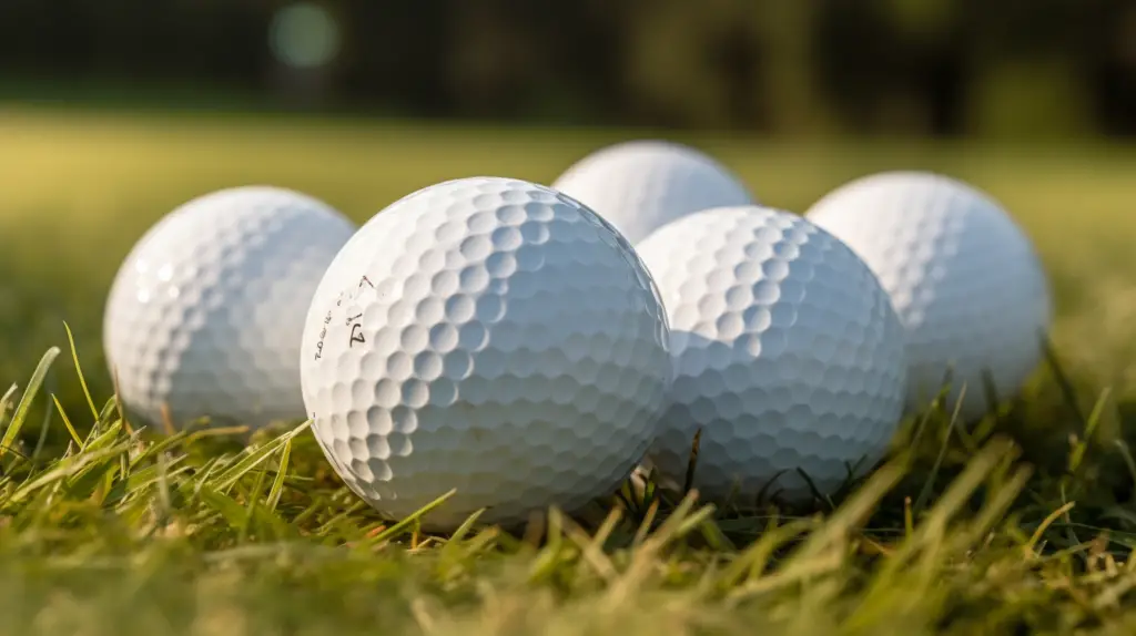close up of golf balls with dimple patterns
