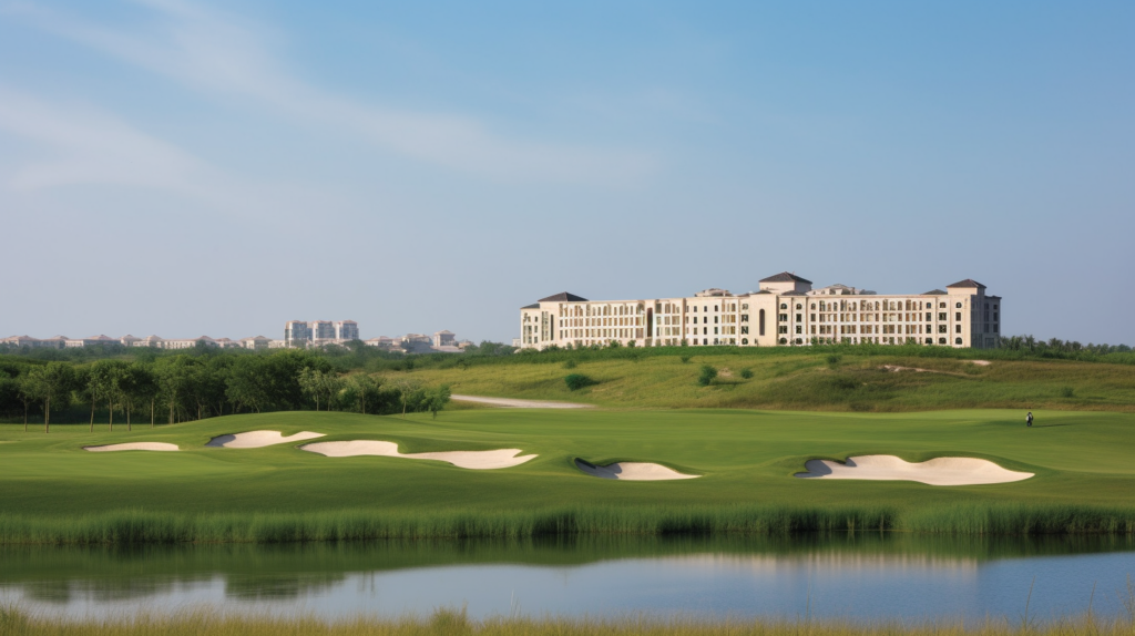 a beautiful view of al hamra golf club