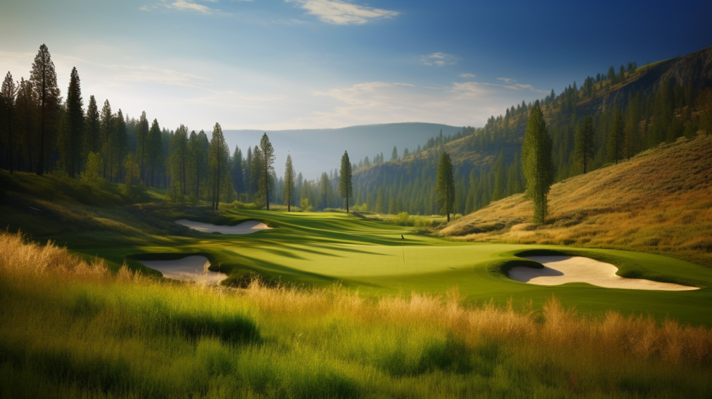 a golf course nestled between rolling hills