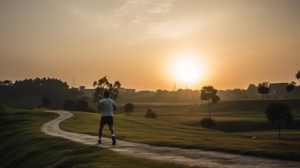 a man is jogging to improve his cardio for better performance in golf