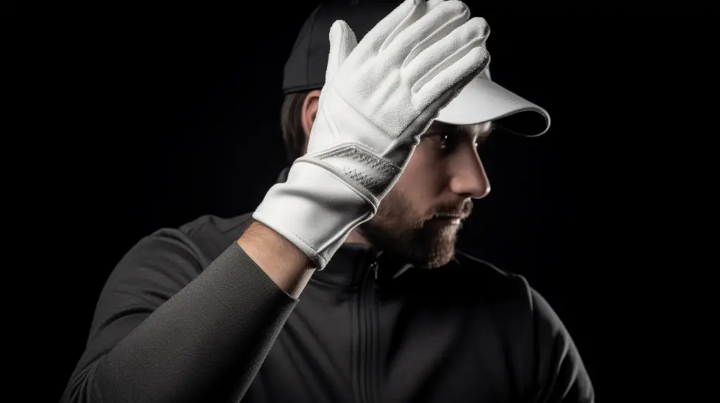 a man wearing glove on his right hand before playing golf