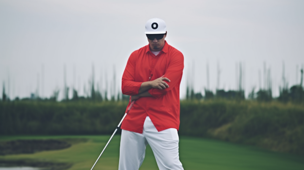 a man wearing prohibited outfit while playing golf