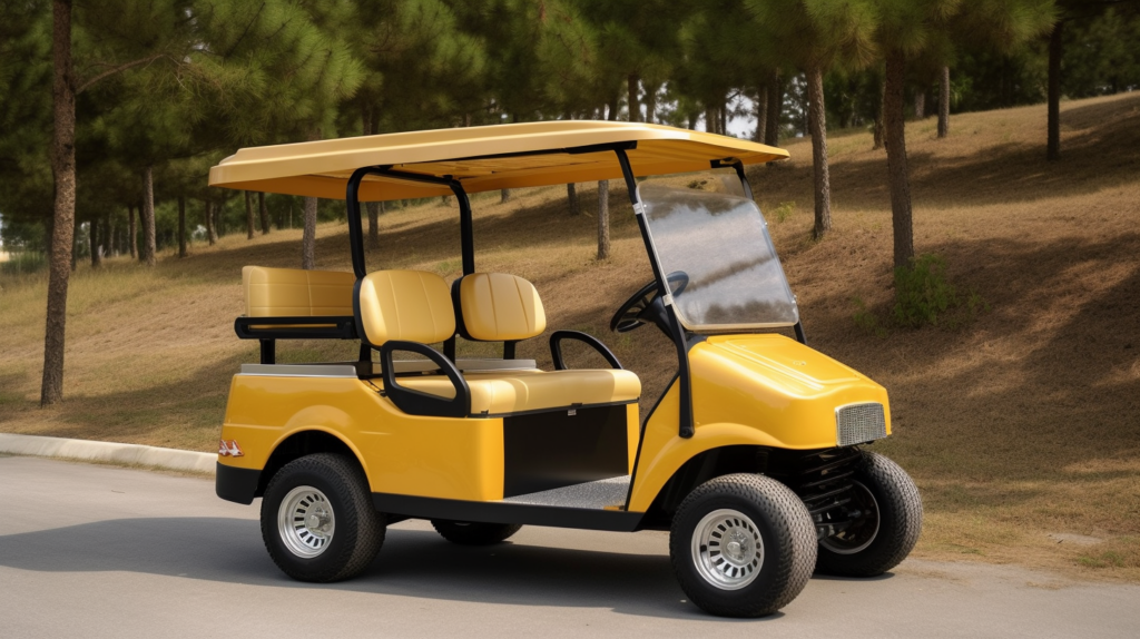 a yellow toned golf cart
