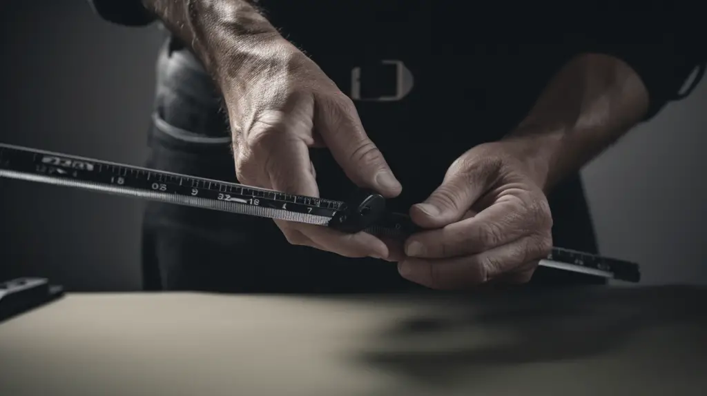 close up of a man preparing to measure the golf club