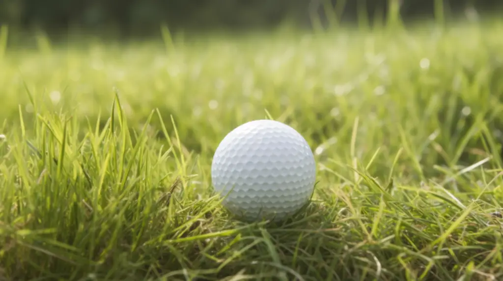 close up of a plain white golf ball in the grass