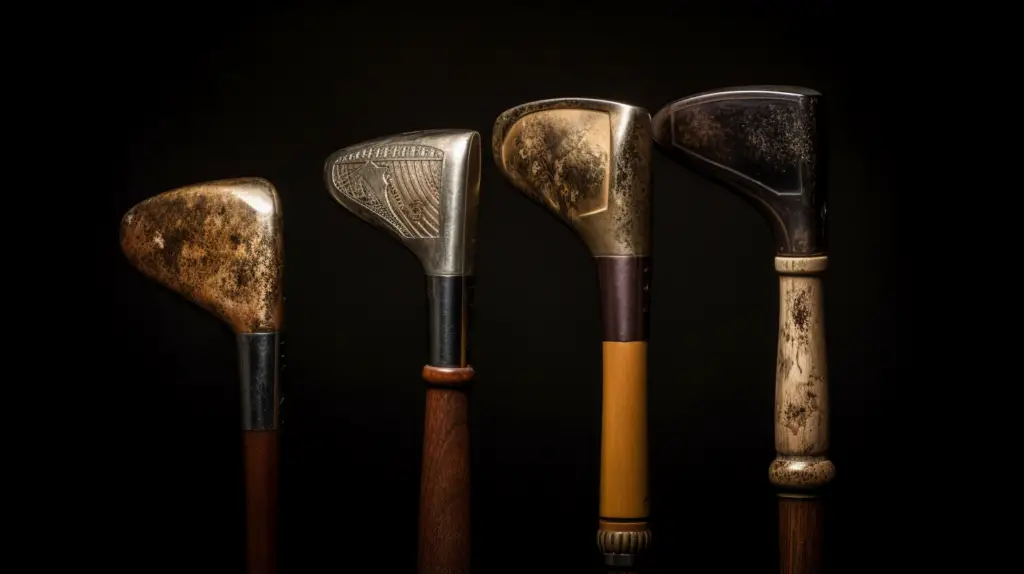 close up of four different antique niblick clubs 1