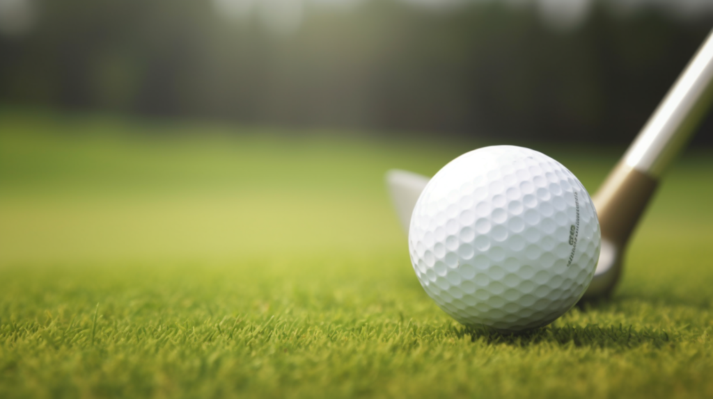 close up of golf ball and golf club